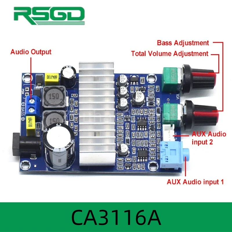 Wholesale CA3116A DC-8-24V DC12-24V2*50w 100w 2.1 TPA3116D2 Sound Channel Digital Subwoofer Amplifier Audio Module TPA3116D2