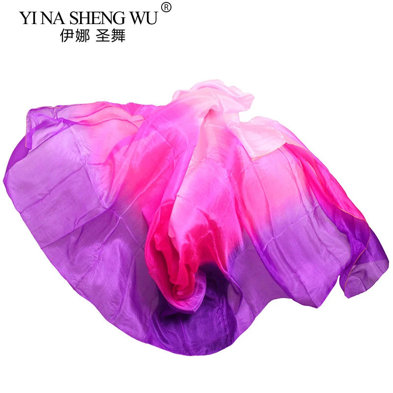 1Pc Dans Zijden Sluier Handgemaakte Natuurlijke Zijde Buikdans Sluier Roze + Rose + Paarse Kleuren 250/270*114cm Buikdans Accessoires Tie-dye