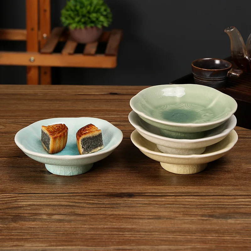Round The Stove To Brew Tea, Six Petal Tea Tray, Ceramic Ice Flake Patterned Fruit Pastry, Nut High Footed Ceramic Tray