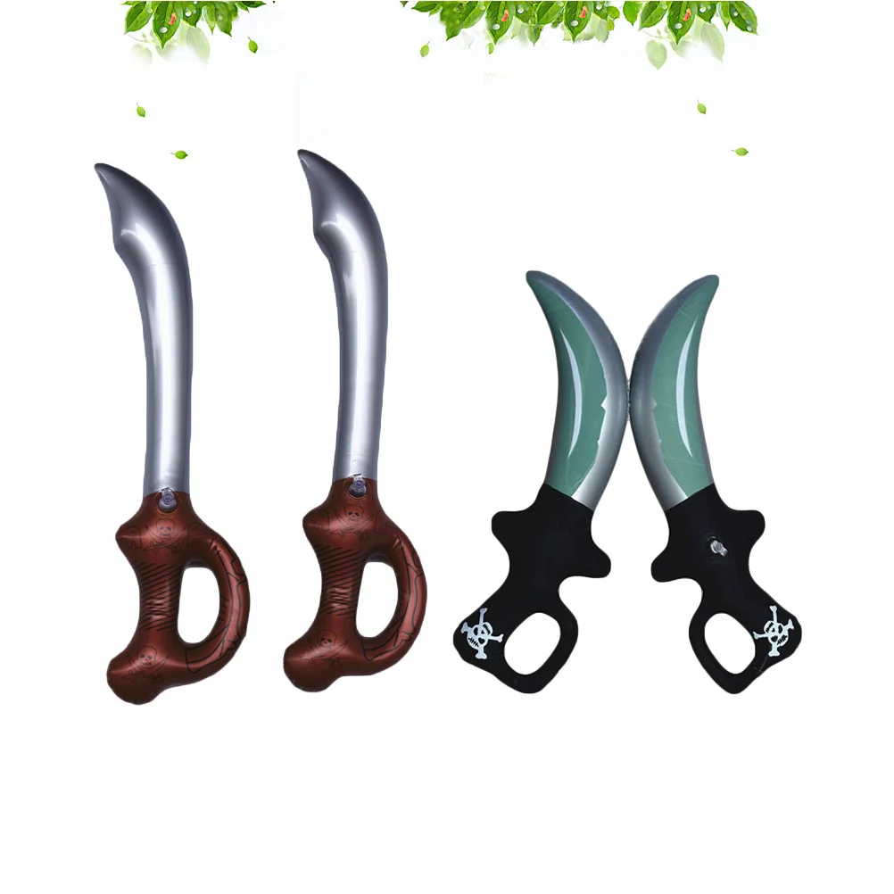 

4pcs Inflatable Pirate Swords For Halloween Party Decorations Brown Black Handle Pretend Play Plastic Costume