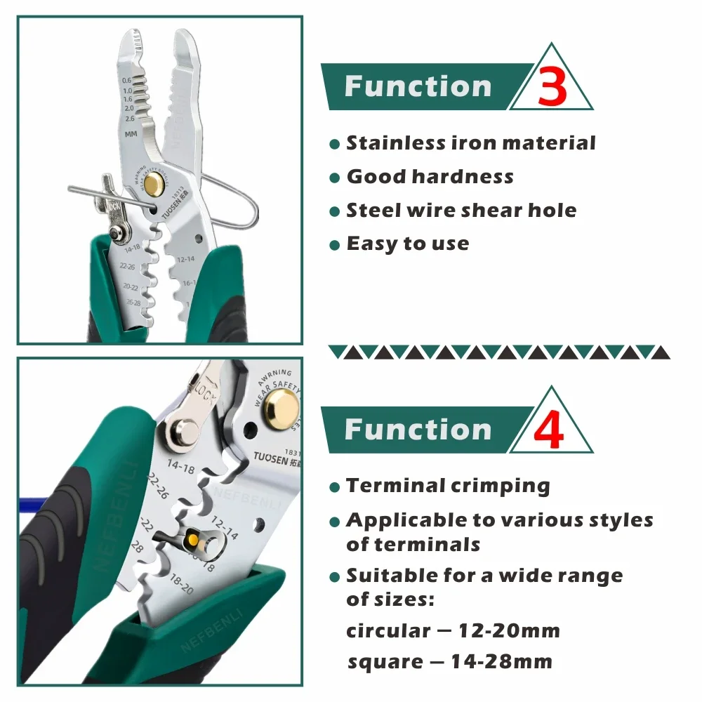 Multifunctional Wire Stripping Pliers Copper Pipe Crimper Wire Snap Ring Terminals Crimpper Electrician Wire Stripper Tools