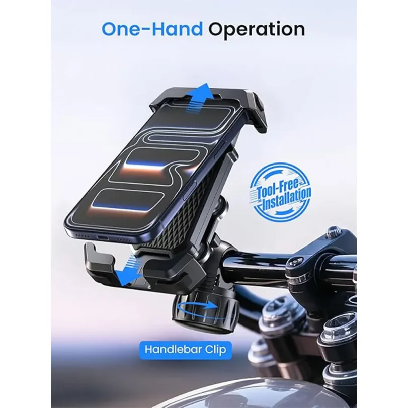 Anti-Shake Motorcycle Mount 2026 Dual Vibration, Phone Holder for iPhone/Samsung, Handlebar for Bike