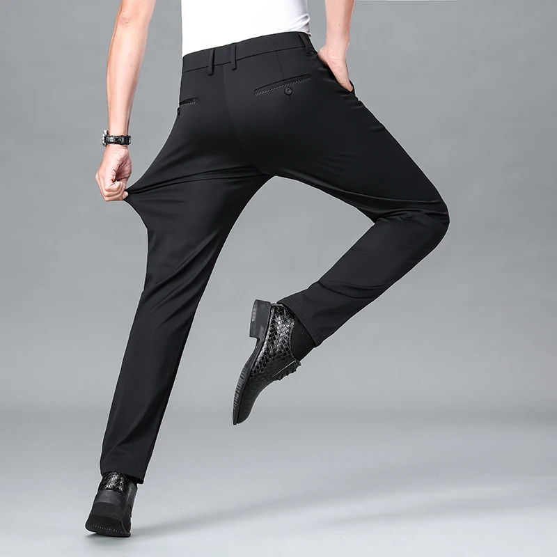 2024 NEW Business Trousers Men's Summer Thin Business Wear Simple Fashion Elastic Loose Straight Casual Trousers