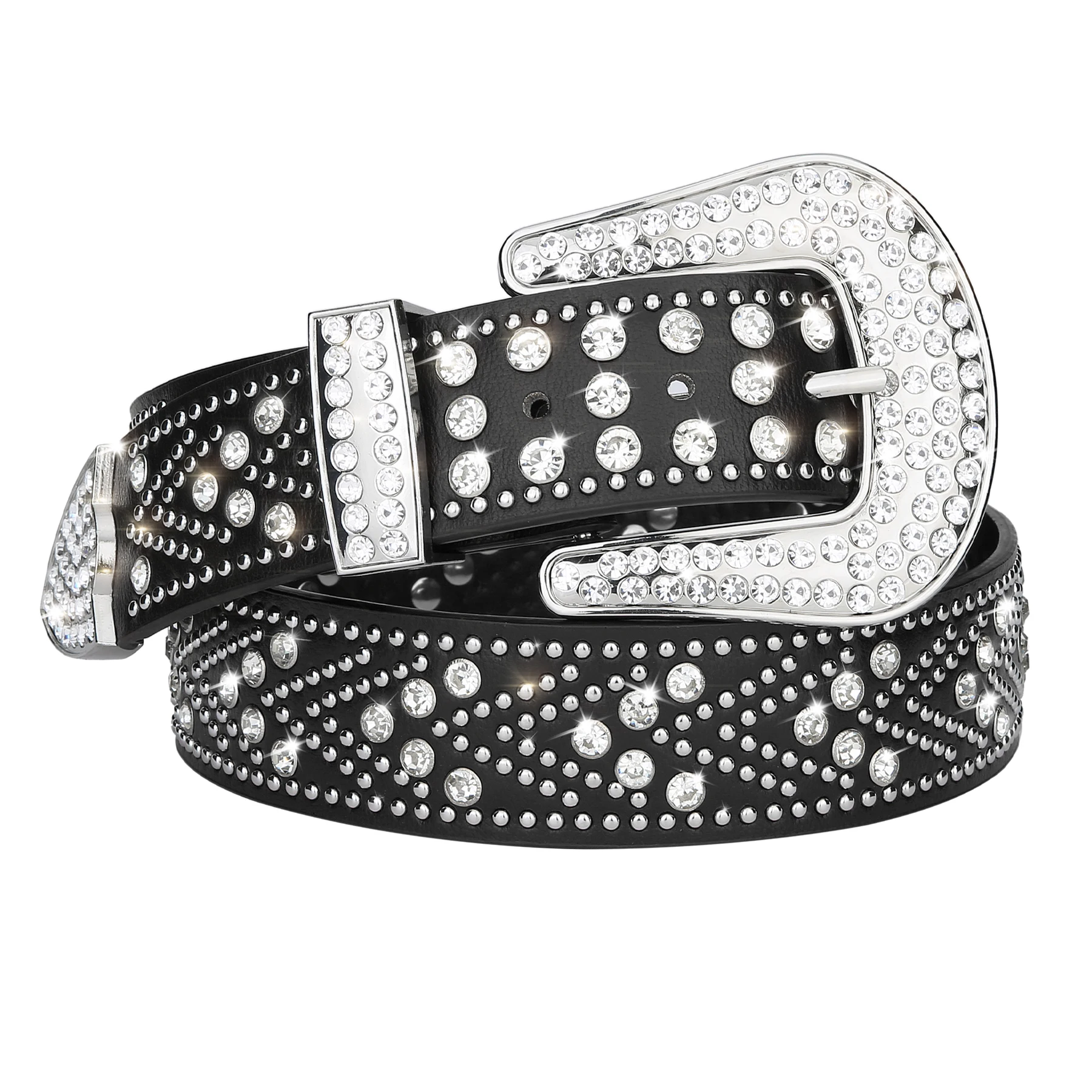 

Women Rhinestone Belt, Bling y2k Western Cowgirl Men Cowboy Leather Studded Belts for Jeans Pants