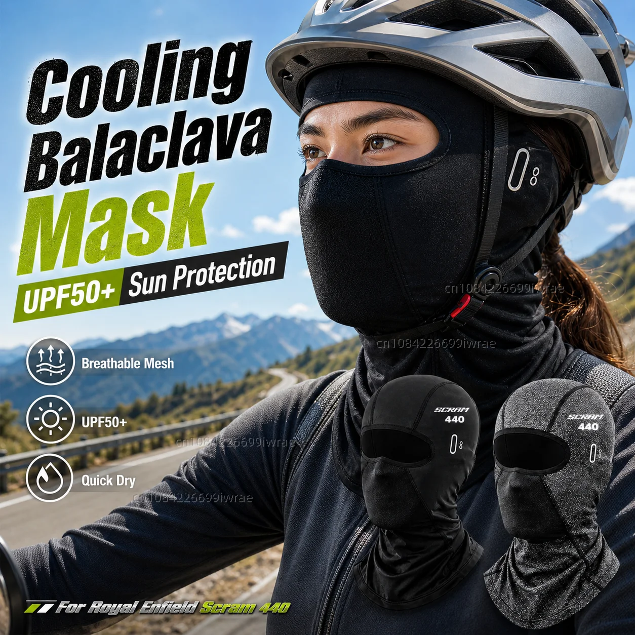 Máscara Balaclava Refrigerante para Motocicleta, Protección UV UPF50+, Cubre Rostro Transpirable para Verano, para Royal Enfield Scram 440 2024 2025