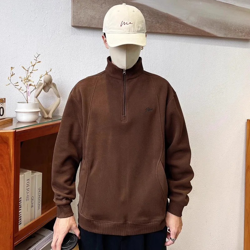 

Толстовка с полувысоким воротником на молнии для мужчин, новая весенне-осенняя коллекция, мужская модная брендовая одежда большого размера, толстовки с карманами