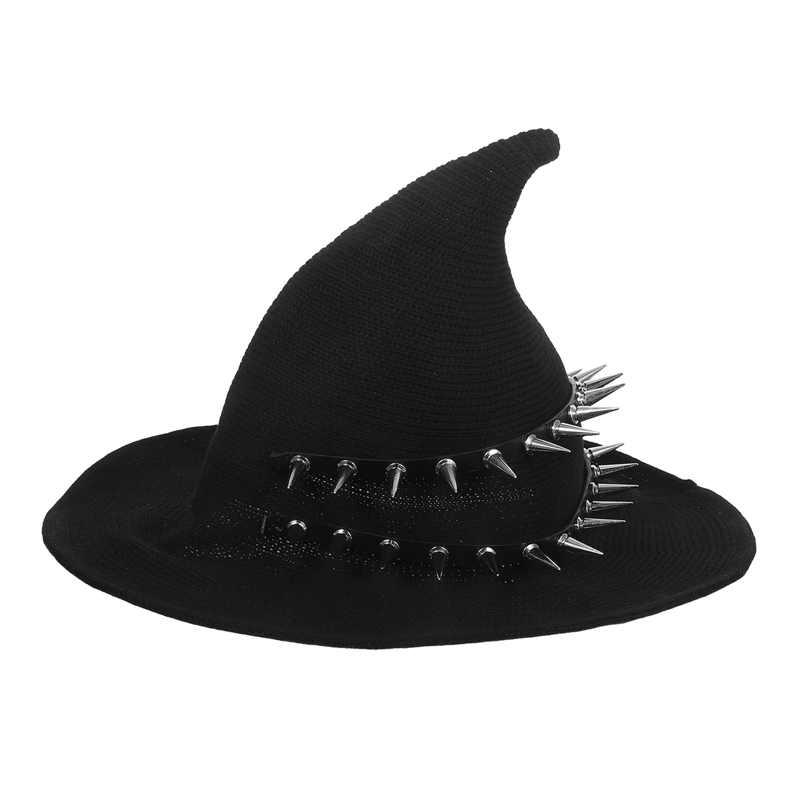 

Steampunk Witch Hat Costume Knitted Cosplay Halloween Bonnet Hats for Women Wizard Accessory Wrinkle Miss