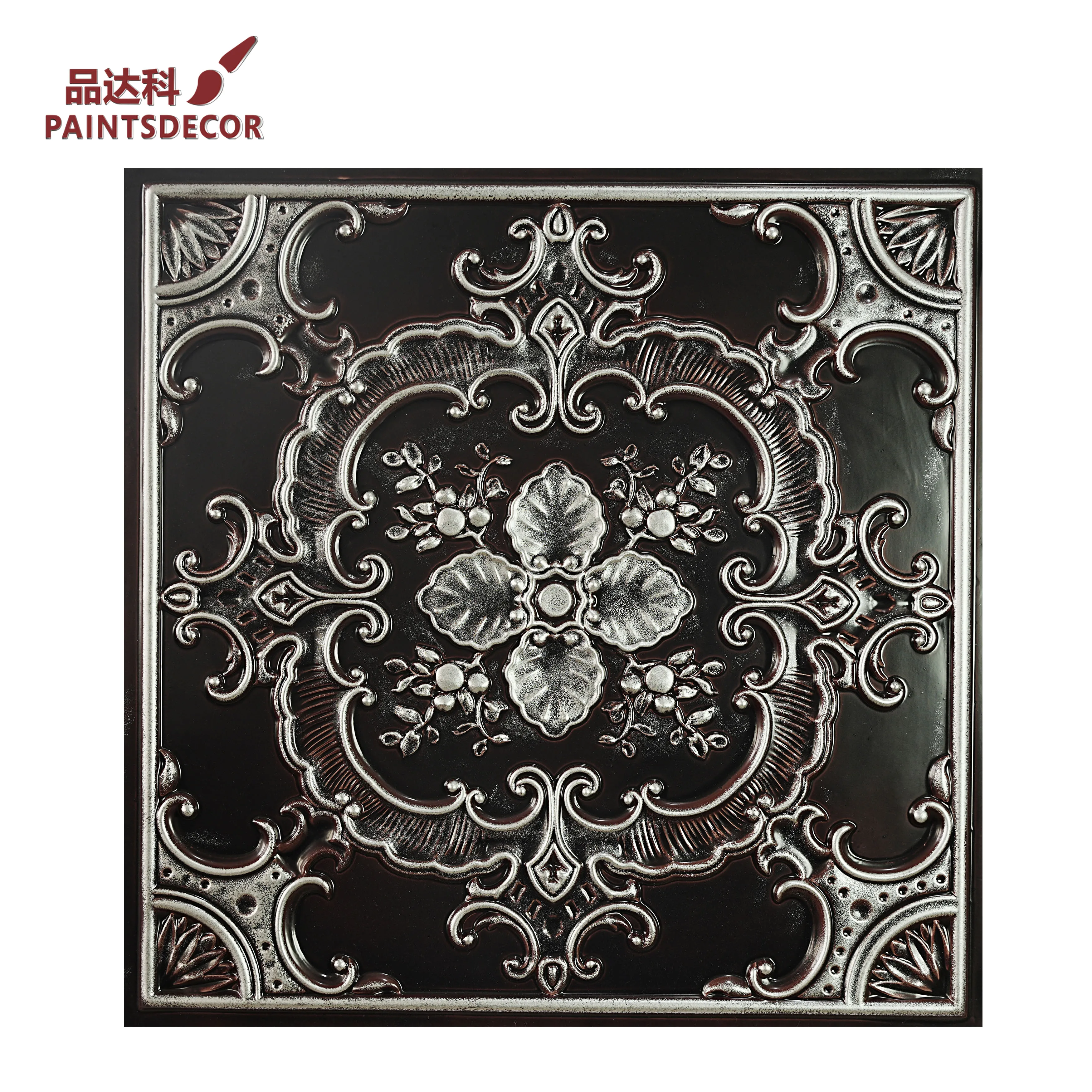 10PCS 3D Wall Panel Faux Tin Painting Ceiling Tiles PVC for Cafe Club Salon Hotel Store Bar PL19 Traditional silver PAINTSDECOR