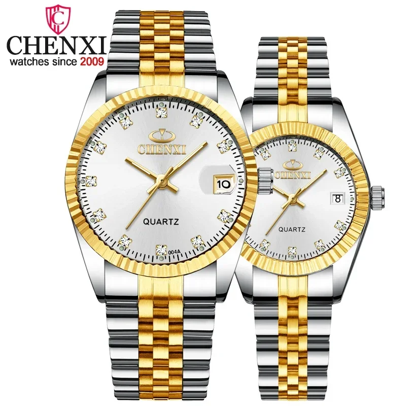 Nuevo reloj CHENXI de marca de lujo para mujeres y hombres, reloj resistente al agua, calendario masculino, relojes de pulsera de cuarzo, relojes de acero completo para hombres y mujeres