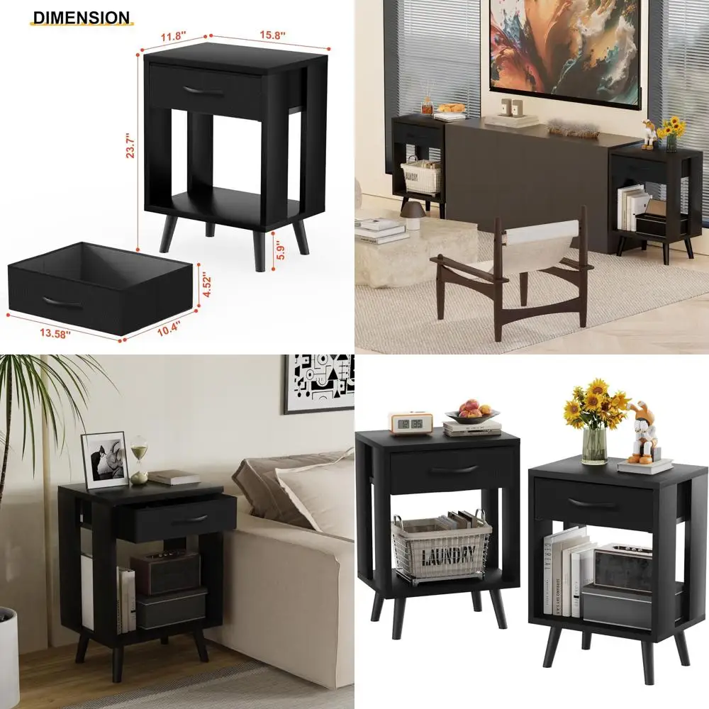 

Nightstands Set of 2 with Fabric Storage Drawer and Open Wood Shelf, Side Table with Storage for Bedroom, Night Stand with Drawe