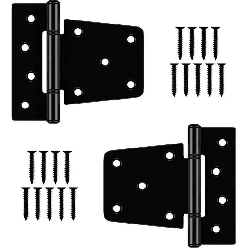 مفصلات بوابة شديدة التحمل مقاس 3-1/2 بوصة، مفصلات أبواب الحظيرة الحديدية السوداء، مفصل حزام البوابة مع براغي طويلة، مفصلات على شكل حرف T، فين خشبي #1