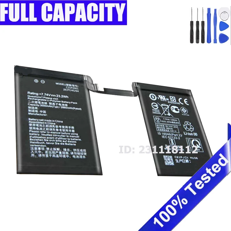 Full Capacity Battery For ASUS ROG Phone 5 Phone 5s Pro ZS673KS I005DA I005DB 6000mAh C21P2001 with Tools