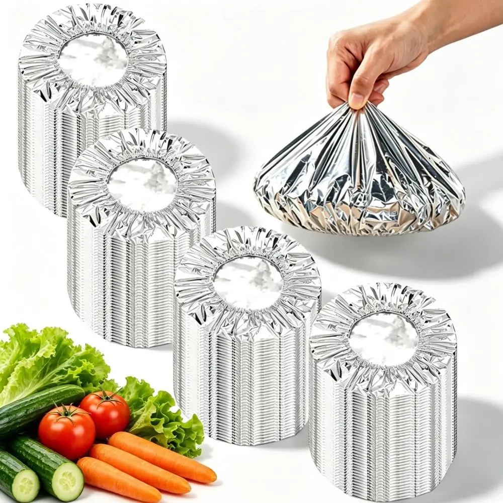 10/20Pcs Thickened Aluminum Foil Covers Reusable Elastic Edge Food Insulation Covers Heat Resistant Bowl Cover