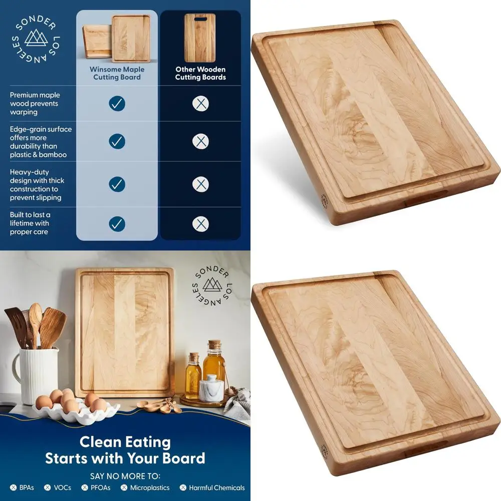 لوح تقطيع خشب القيقب كبير مصنوع في الولايات المتحدة الأمريكية مع أخدود العصير وحجرة الفرز، 17 × 13 × 1.5 بوصة، لوح فحم، علبة هدايا