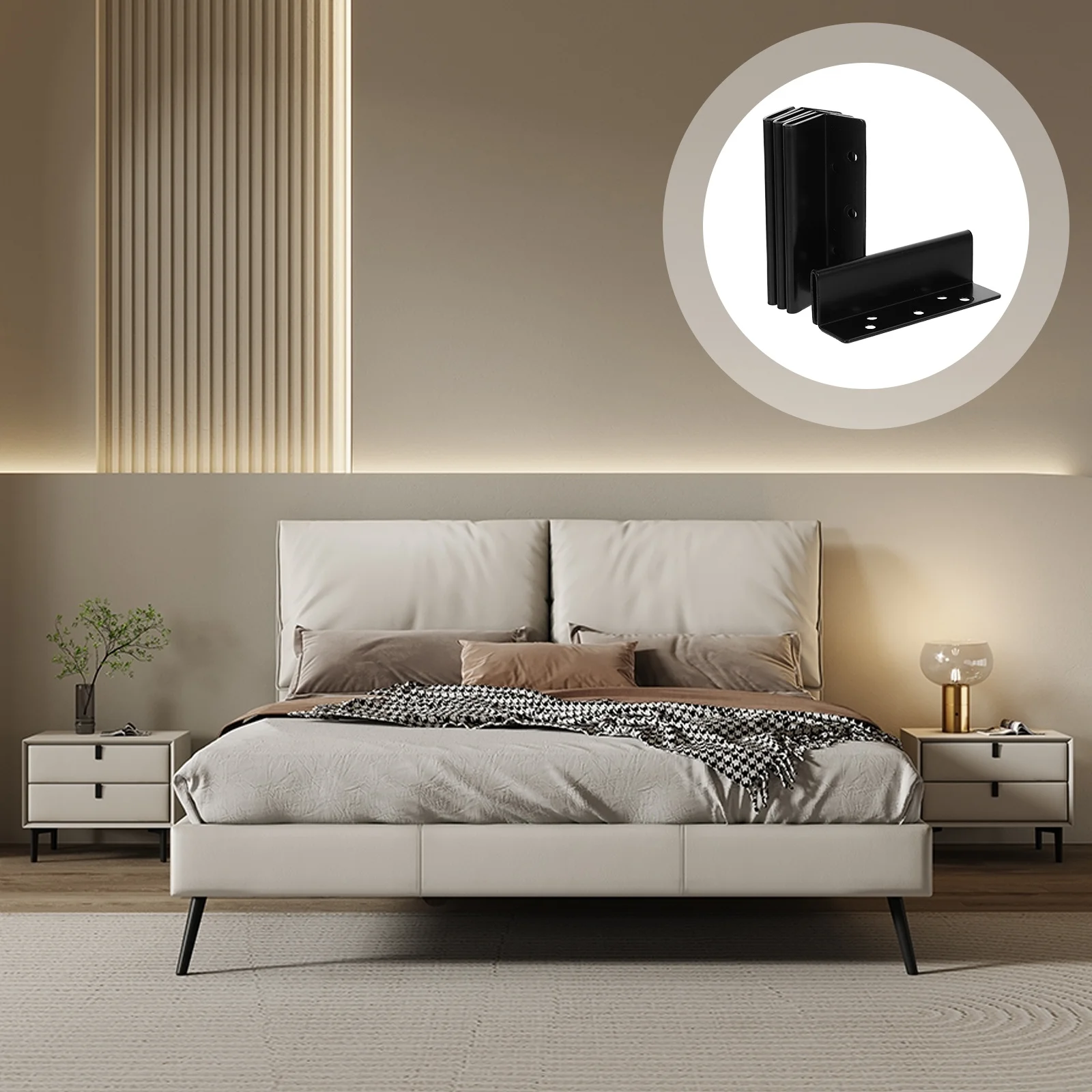 

4Pcs Heavy Duty Bed Frame Rail Fasteners Sleek Black Iron Design Versatile Use for New Or Damaged Bed Structures