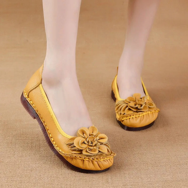 

Новые модные женские лоферы XIHAHA из натуральной кожи с цветочным узором, женские туфли-балетки, весенне-летние слипоны для танцев