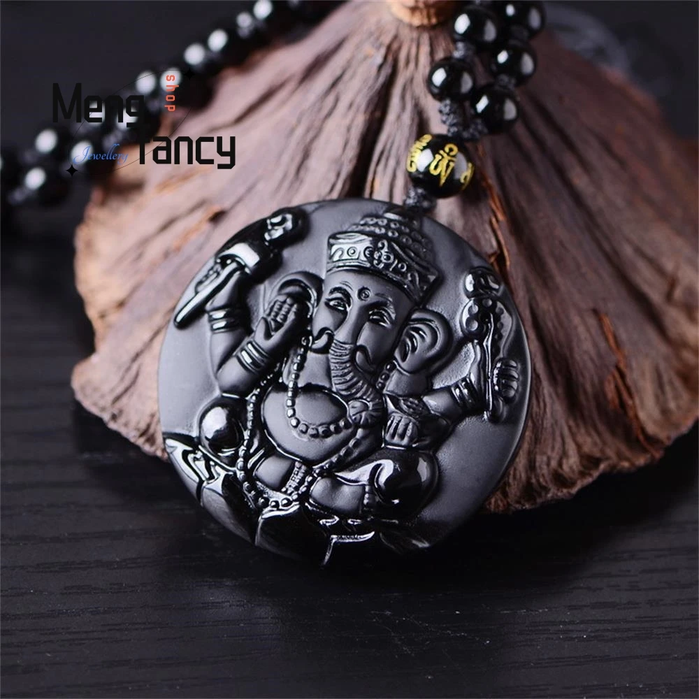 Natural Black Obsidian Four-Armed Spirit Elephant Jade Pendant Fashion Customized Jewelry Amulet Men Women Luxury Necklace Gifts