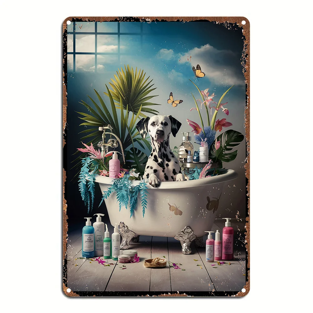 2D Flat Aluminum Vintage Dalmatian Wall Plaque Cute Puppy Pattern Horizontal Vertical Hanging Multi Holiday Decor