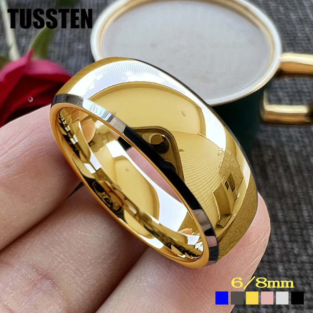 

TUSSTEN 6/8MM Wedding Band Men Women Tungsten Carbide Ring Beveled Dome Polishing Finish Comfort Fit