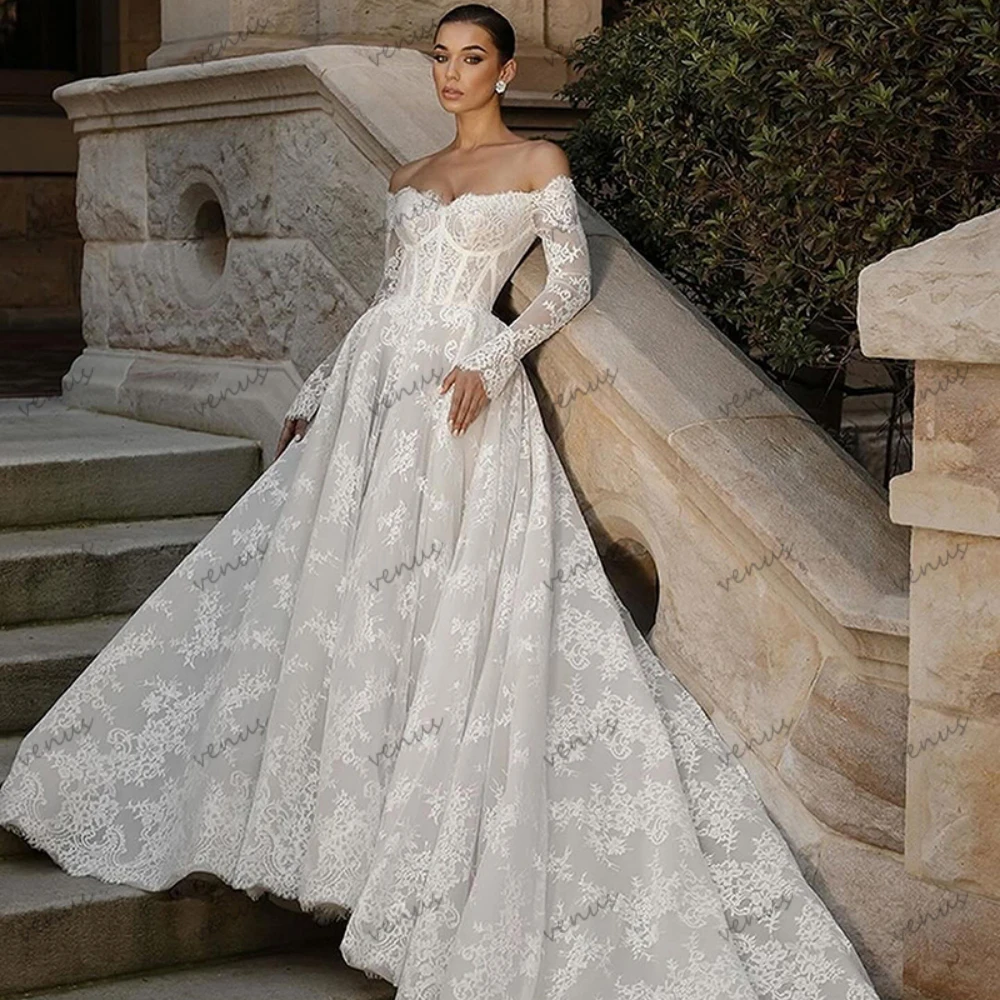 Gorgeous Wedding Dresses Elegant Bridal Gowns Off The Shoulder Robe Full Sleeves A-Line Modern Vestidos De Novia 2025 Customized