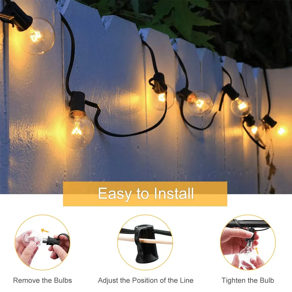 Imagem -05 - Outdoor G40 Led String Light Impermeável Ip44 Tungstênio Lâmpada de Substituição 7w E12 Guirlanda Luz de Fadas Corrente Festa Casamento Decorativo