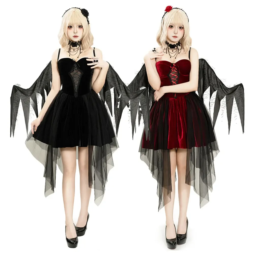 

Halloween Dark Angel Red Devil Dress Set Europe and The United States New Female Role-playing Suit Anime Cosplay Costume