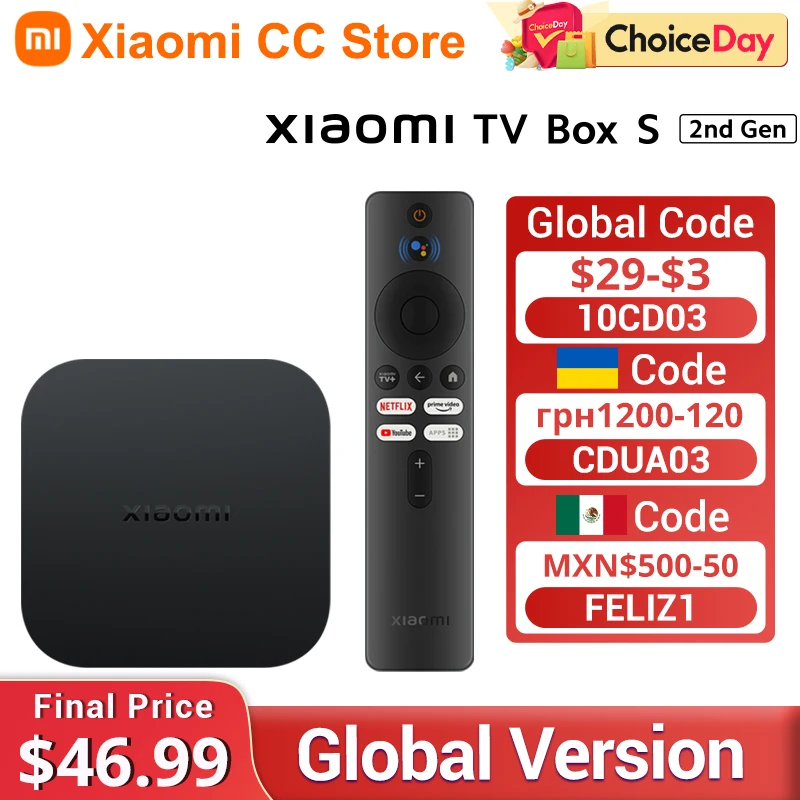 Versión Global Xiaomi Mi TV Box 2.a generación 4K Ultra HD Google TV 2GB 8GB Dolby Vision HDR10 + asistente de Google reproductor inteligente Mi Box S