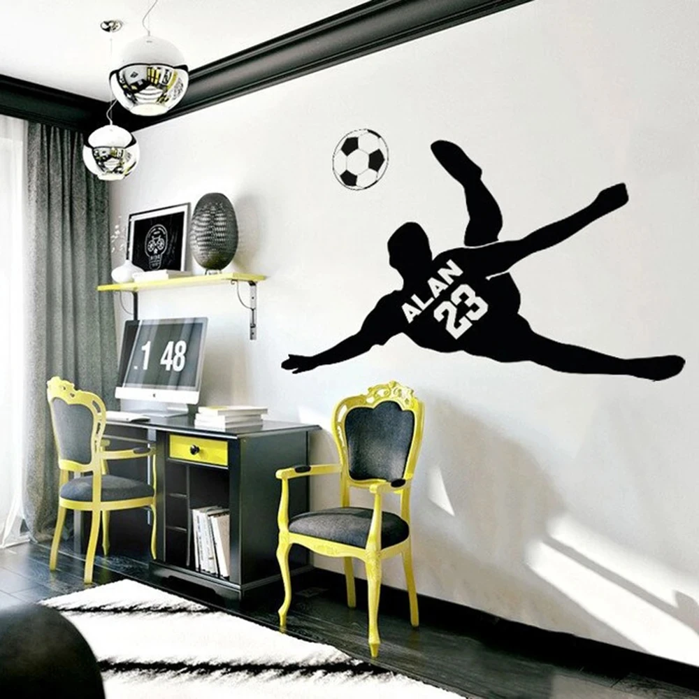 Custom Name & Number Soccer Player Jersey Wall Sticker Boy Kids Playroom Football Sport Shooting Wall Decal Bedroom Vinyl CC15