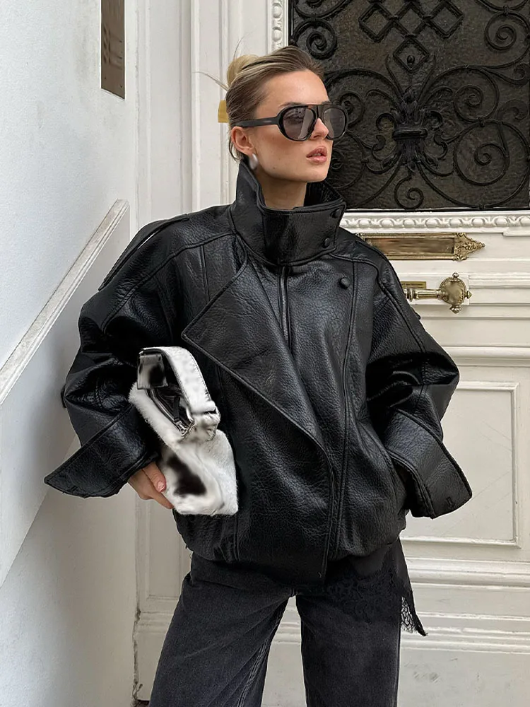 

HH женские осенние элегантные пальто в уличном стиле женские асимметричные карманы на пуговицах с длинными рукавами черные свободные тонкие куртки на молнии