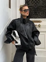 HH mujeres otoño elegante estilo callejero abrigos mujer asimétrico botón bolsillo manga larga negro suelta cremallera chaquetas delgadas