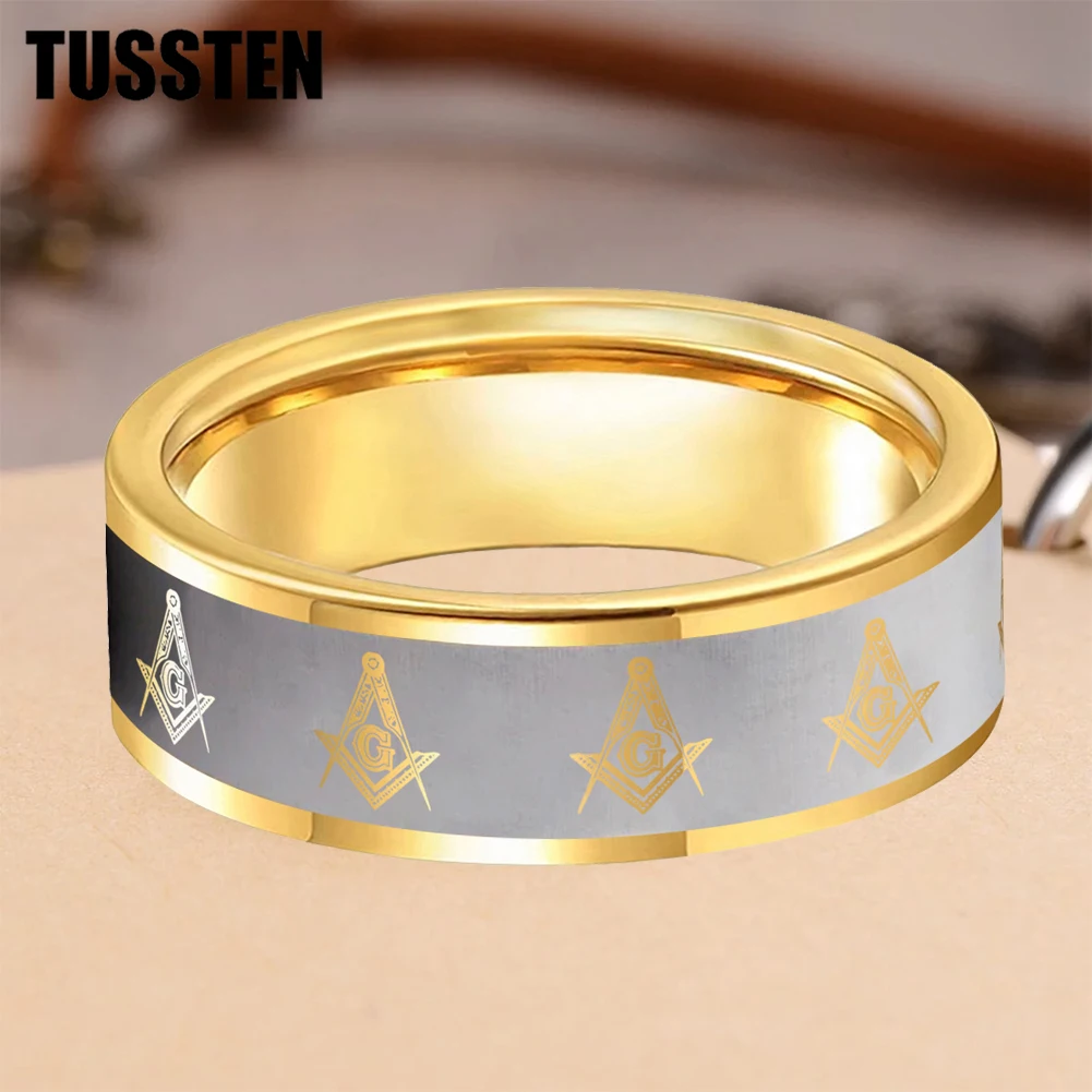 Dropshipping TUSSTEN 6/8MM Plane Polishing Tungsten Ring Laser Engraved Freemason For Comfortable Fit