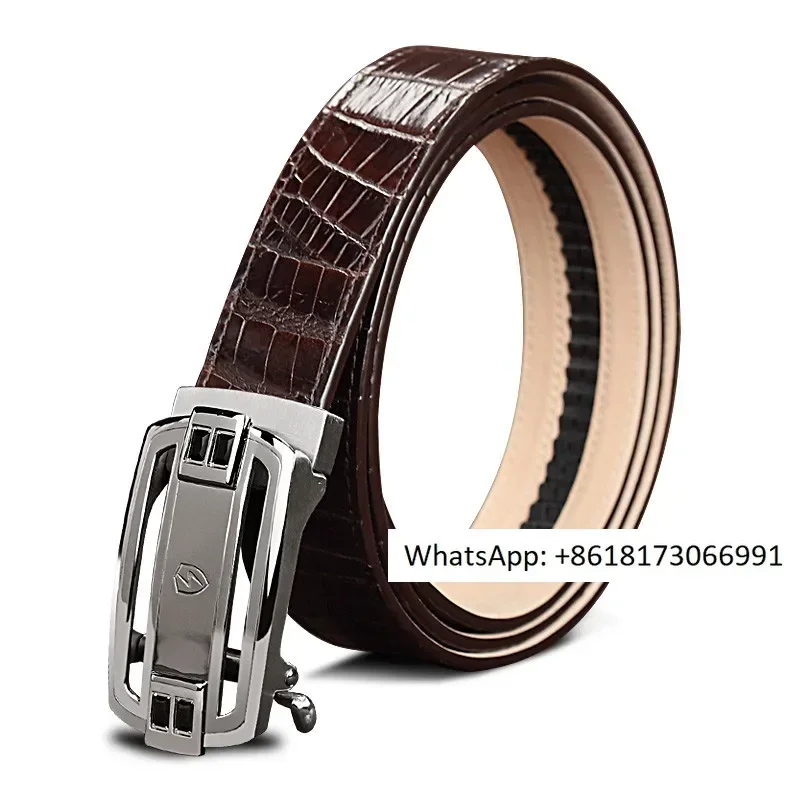 Black agate crocodile belly crocodile skin light luxury genuine leather business men's automatic buckle belt fashion belt