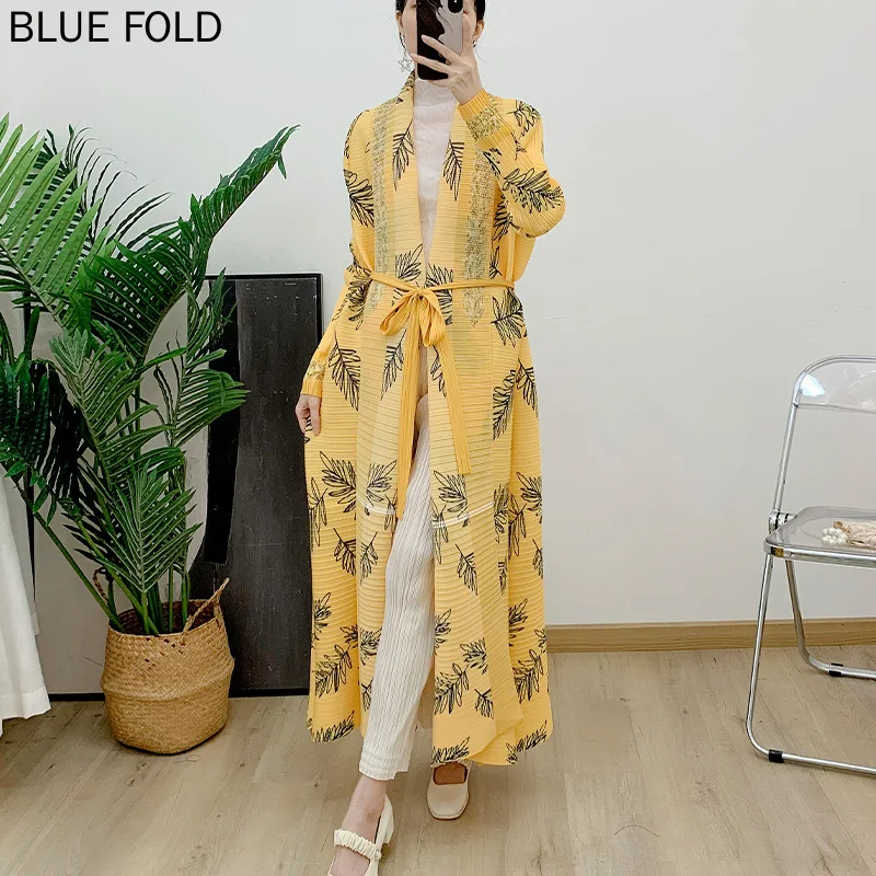 MIYAKE Women's Pressed Loose Robe 2024 Spring New Middle East Dubai Elegant Cardigan Long Trench Coat Elegant PLEATS Windbreaker