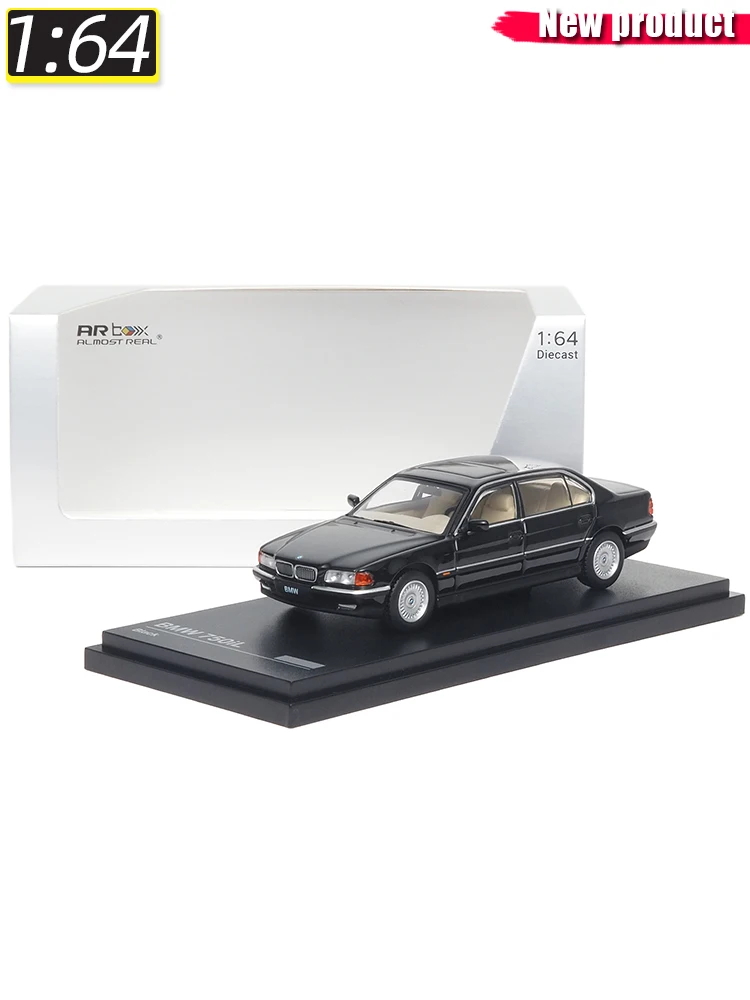 Model AR, odlew ciśnieniowy, skala 1/64, nowy 750iL (E38) czarny, statyczny ornament, kolekcja prezentów świątecznych. — 2