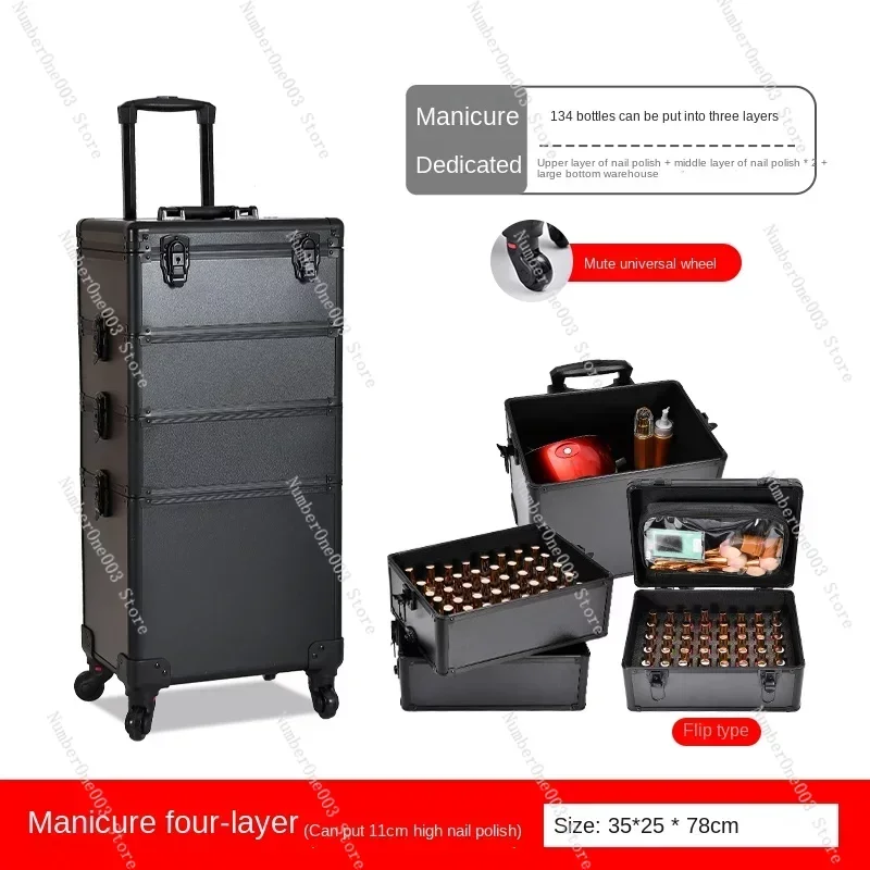 4-in-1 Makeup Bag Trolley Rolling Luggage Detachable Wheels Suitcase Professional Makeup Case Travel Toolbox Storage Box