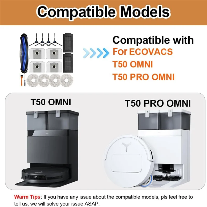 【بسيط】لـ Ecovacs Deebot T50 Omni/T50 Pro Omni/T50 Max/T50 Pro مجموعة ملحقات بديلة أجزاء المكنسة الكهربائية