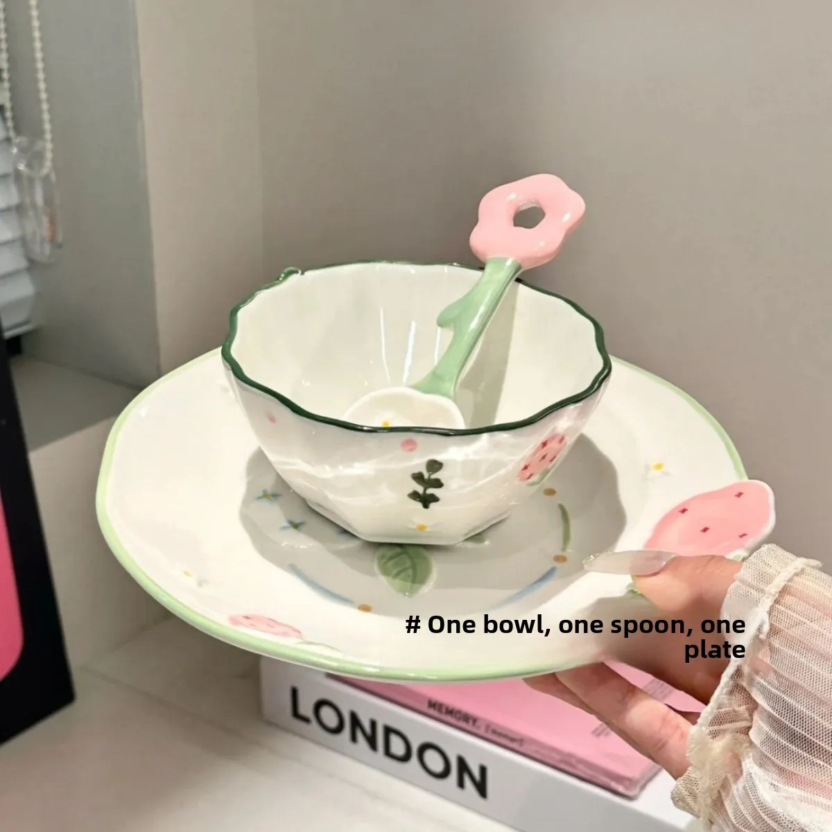 Creative Relief Flower Ceramic Bowl and Dish Set with High Aesthetic Value Underglaze Color Household Heat-resistant Tableware