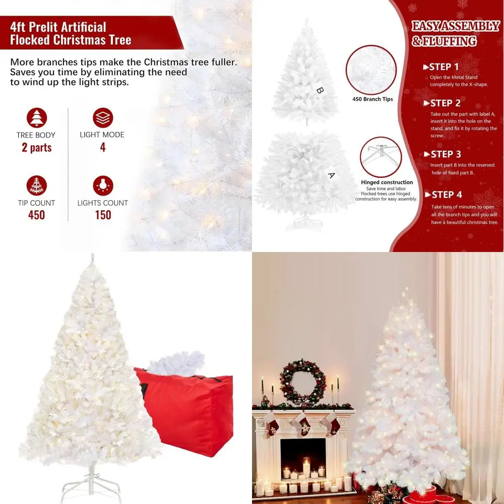 

Prelit Artificial Christmas Tree - 4ft Premium Spruce with 450 Tips, 150 Warm Lights, Foldable Stand