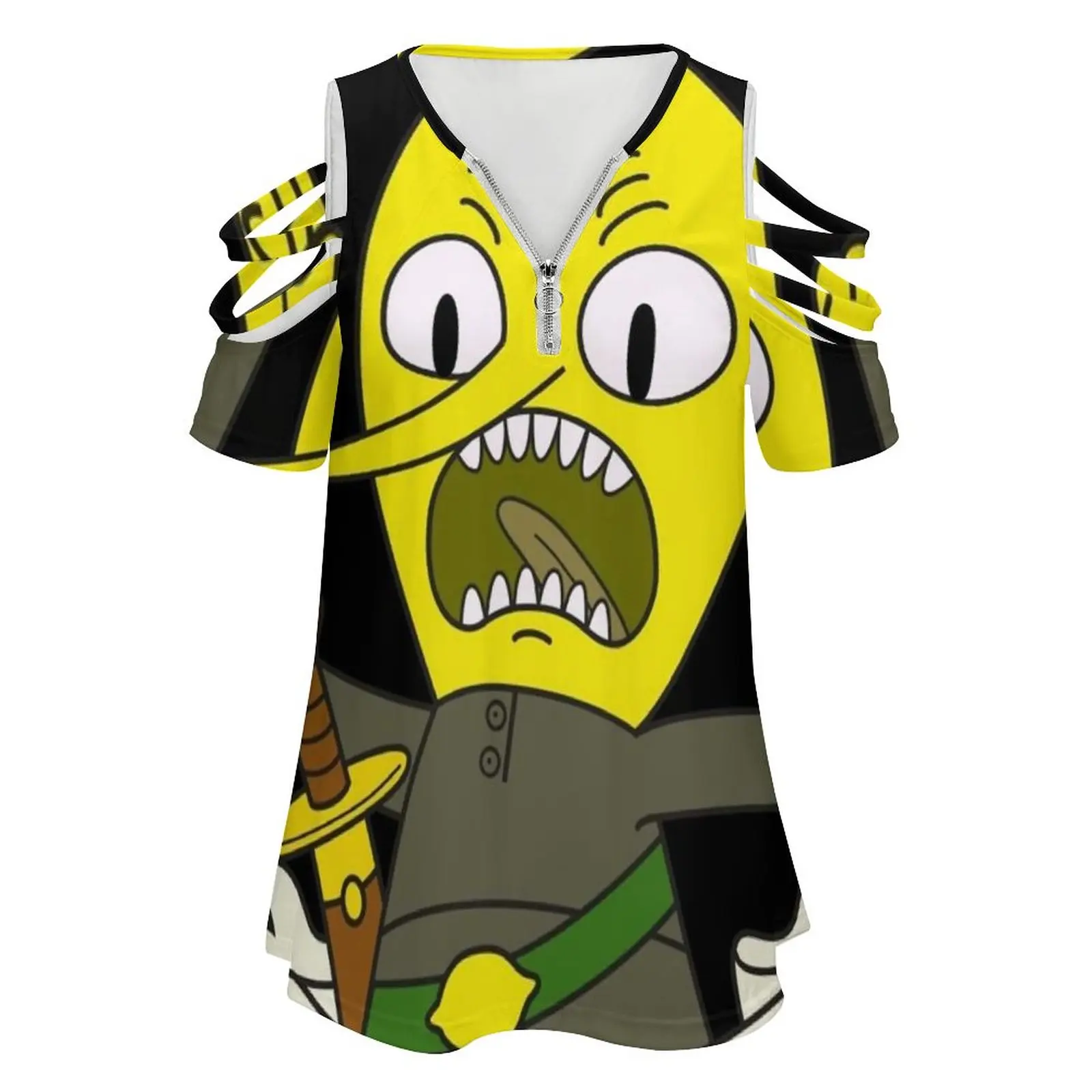 Lemongrab Women\'S T-Shirt New Fashion Printed Zipper V-Neck Short Sleeve T Shirts Casual Plus Size Adventuretime Lemongrab