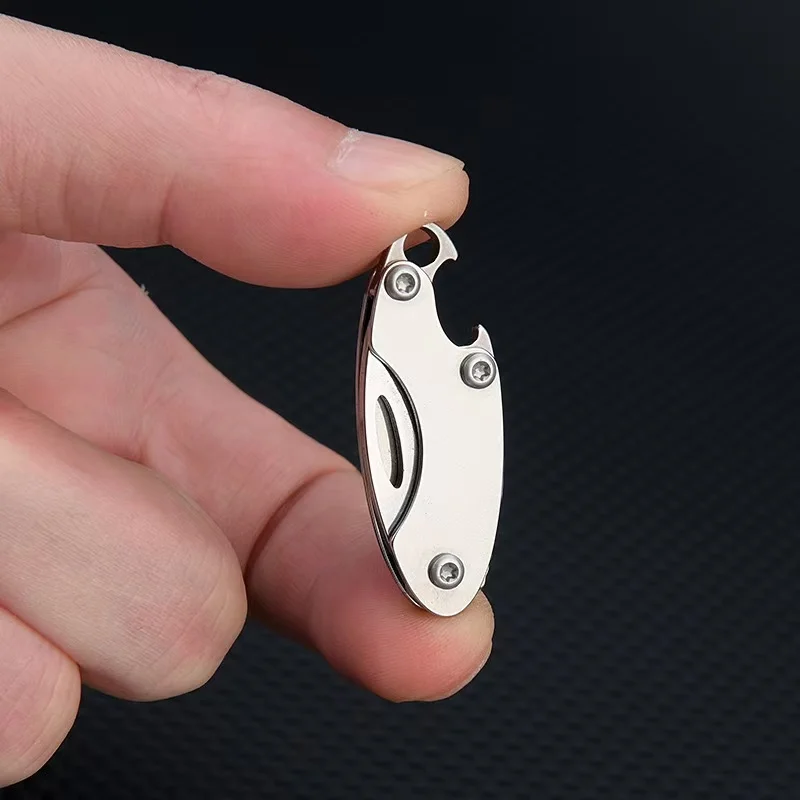 Stainless steel mini folding knife with bottle opener, portable keychain, pendant, disassembly, express delivery, sharp knife