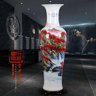 

Modern Porcelain Hand Painted Glazed Red Blue and Whitelandscape Floor Vase Home Living Room Decoration Decoration Gift