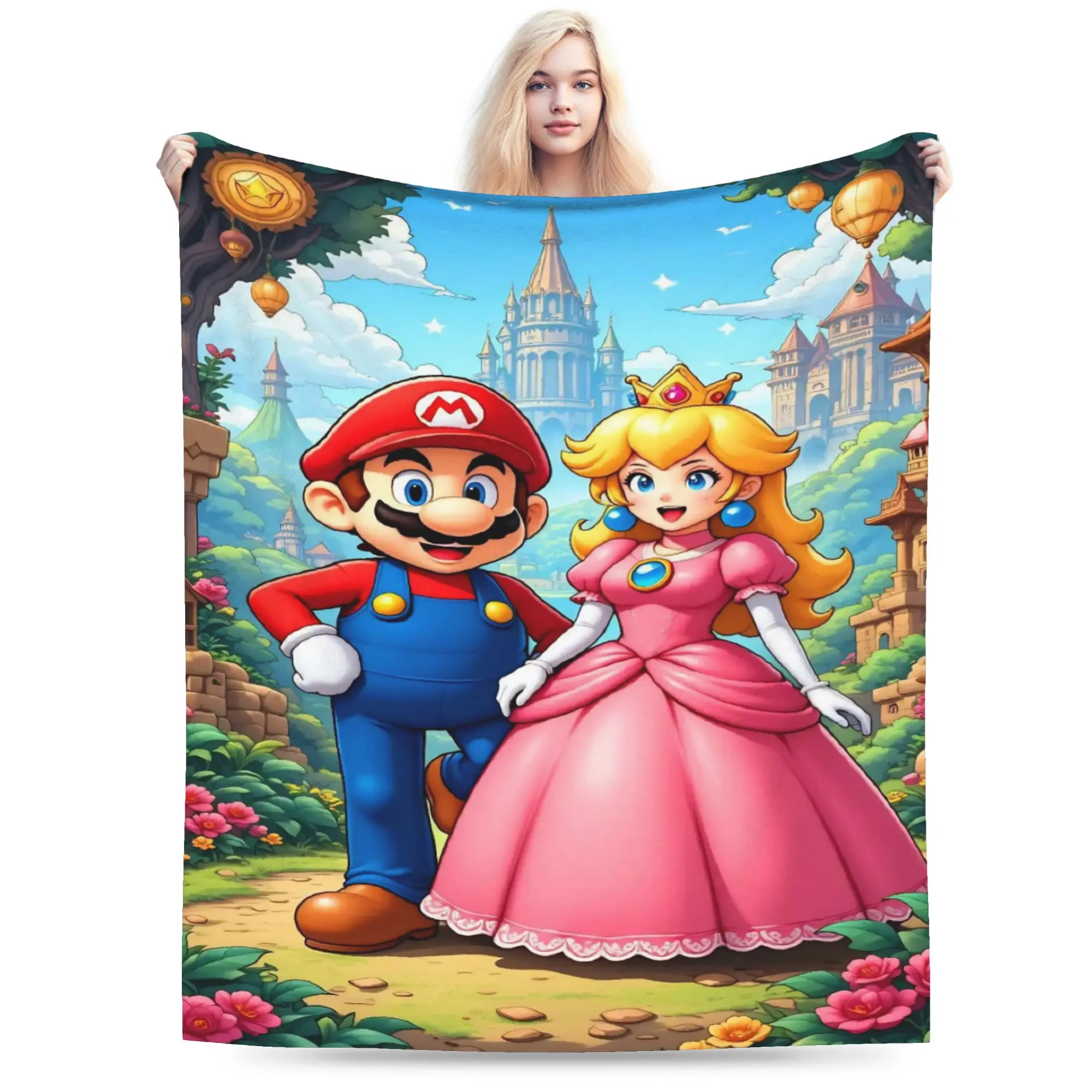 

S-Super Marios персиковое одеяло принцессы с флисовым принтом, многофункциональное супер теплое одеяло для домашнего автомобильного коврика