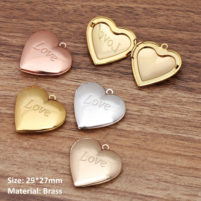 BoYuTe (10 Pieces/Lot) 29*27MM Metal Brass Heart Shaped Photo Locket Factory Direct Wholesale Locket Pendant