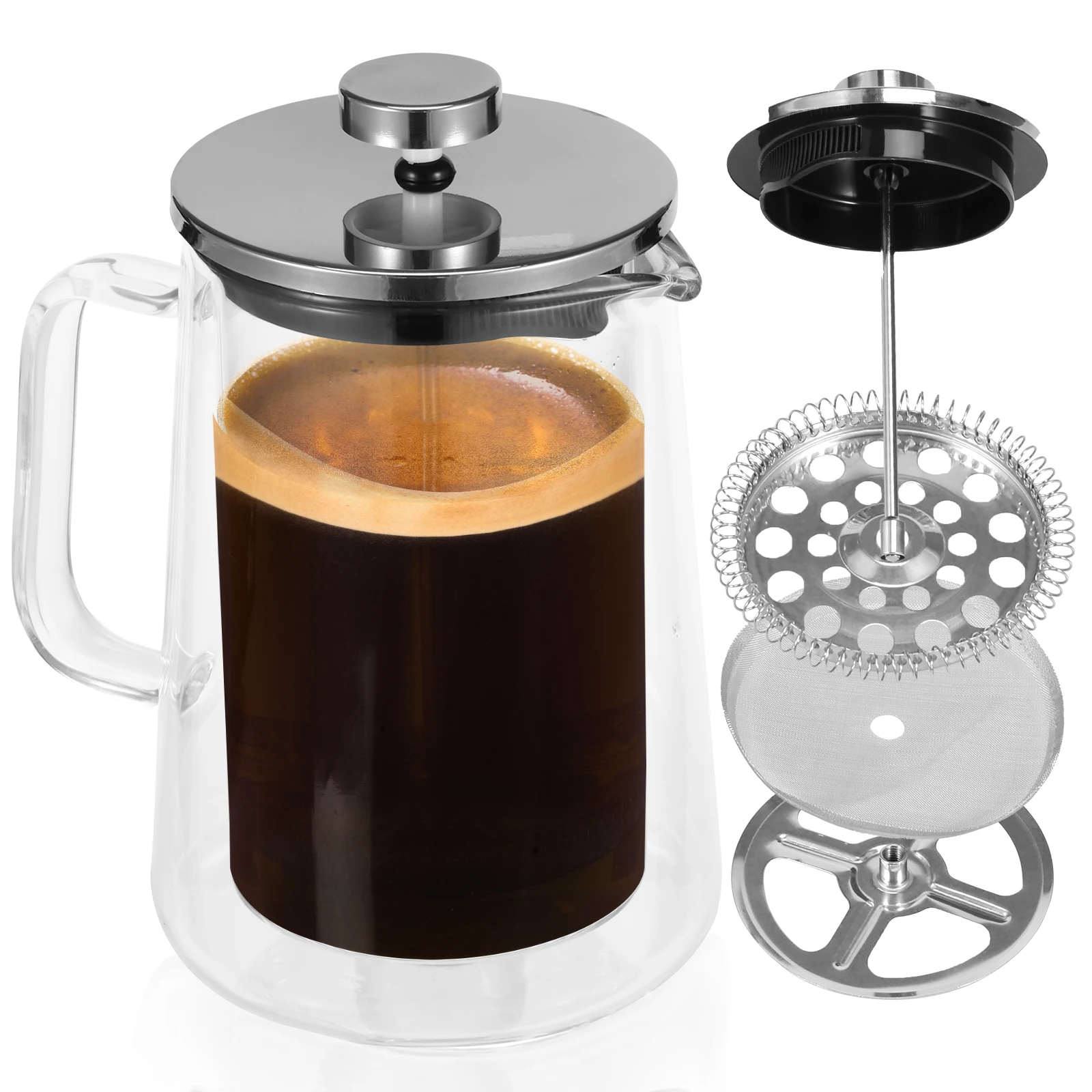 350-1000ml French Press Coffee Pot Double Wall Glass Clear French Press Tea Maker Multifunctional Coffee Maker for Home Office