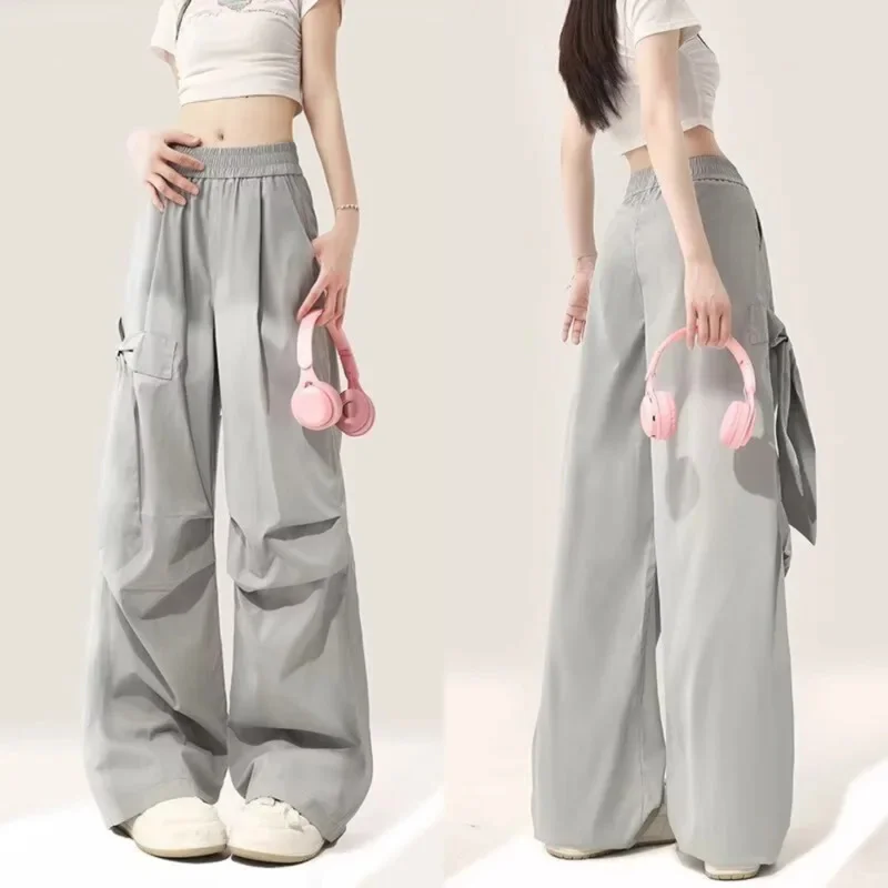 

Bow Y2K Pants Summer Eur America Quick Drying Work Pants For Girls Elastic High Waisted Casual Loose Wide Leg Spicy Pants New
