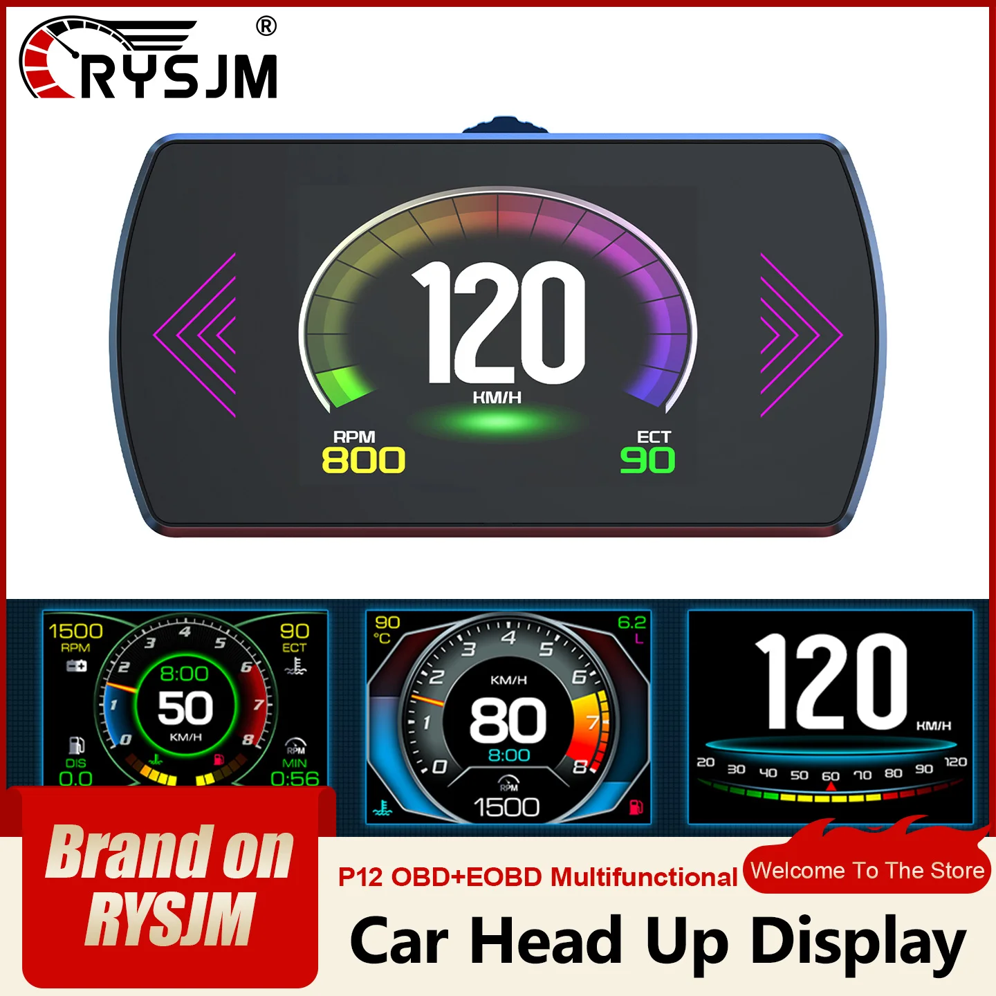 P12 Pro HUD Car OBD Head Up Display With Speed RPM Water Temp Voltage Fuel Consumption Turbine Pressure Multifunctional Gauge