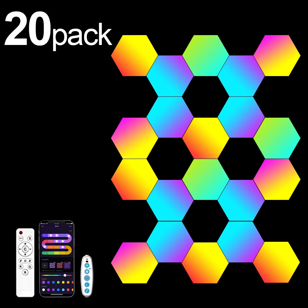 Rgb Smart Zeshoekige Wandlamp Kleur Veranderende Omgevingslicht Diy Vorm Muziek Ritme App Voor Game Room Slaapkamer Intelligent