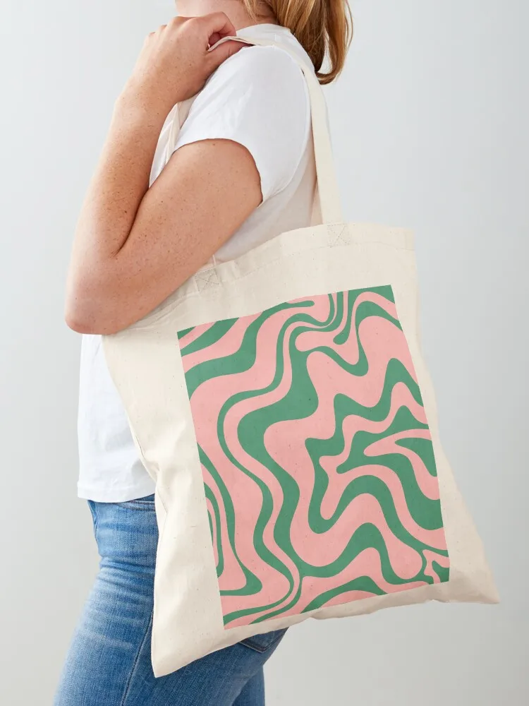 

Liquid Swirl Contemporary Abstract Pattern in Pink and Green Tote Bag Women's shopping bag Canvas bag for women