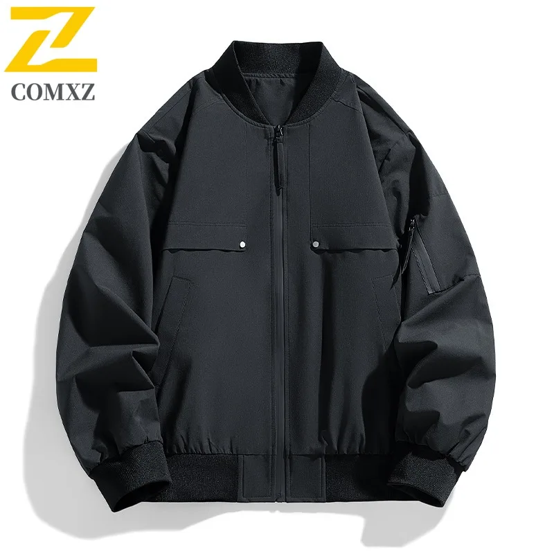 COMXZ Men Jacket Baseball Collar Classic Windproof Breathable Outdoor Street Fashion Outerwear Jogging Hiking Lightweight Coat