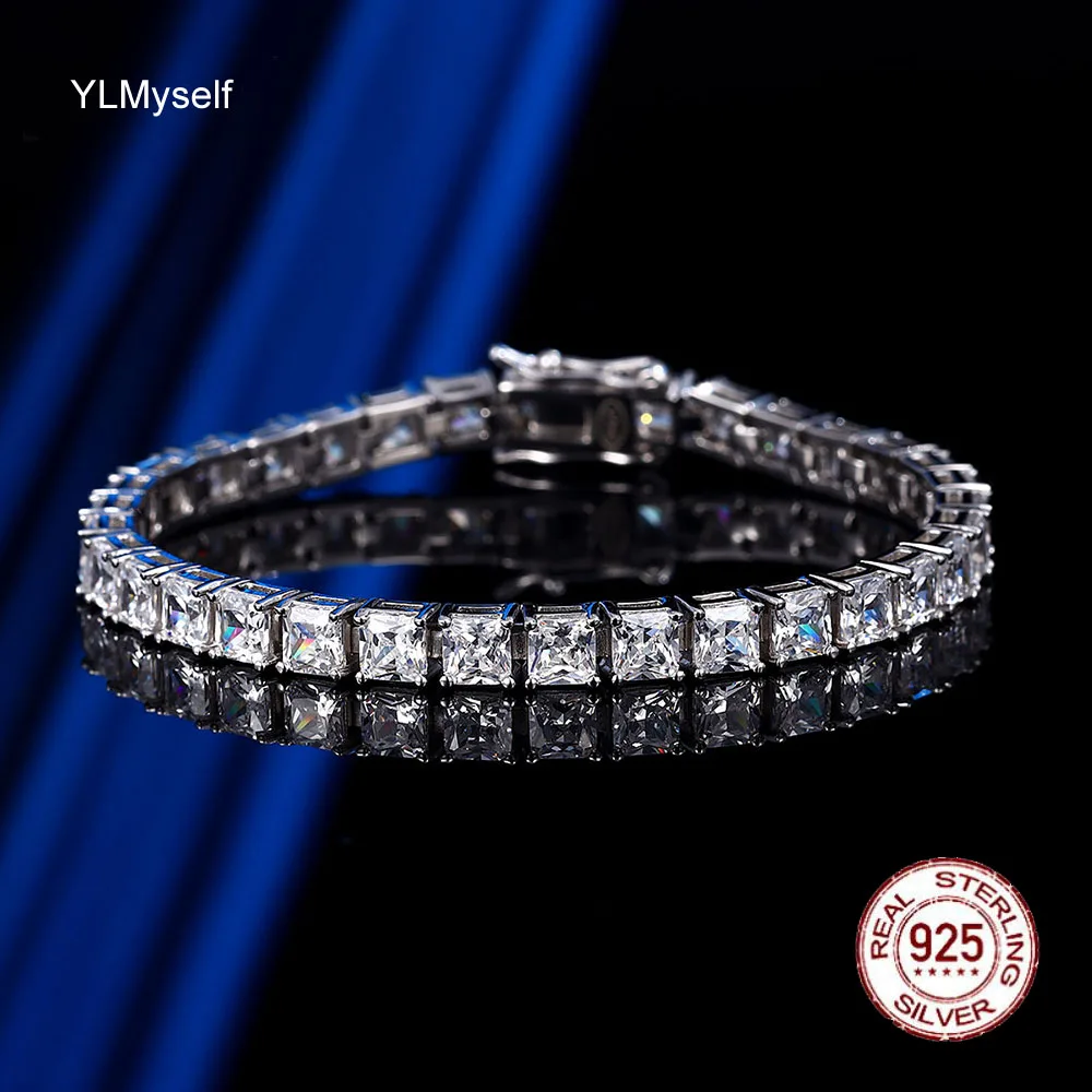 

Solid Real 925 Silver Bracelet Pave 4*4mm Square Cubic Zircon 15-21 CM Length Elegant Fine Jewelry For Men/Women